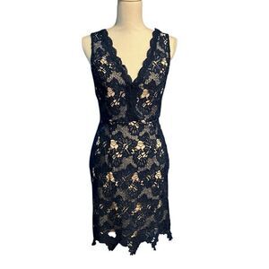 Soieblu Lace Floral Cocktail Knee Length Sheath Dress Blue Small